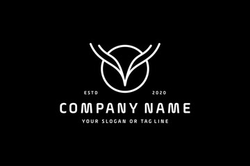 deer horn line art logo design vector