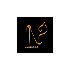 Letter N needle illustration, black background logo template vector