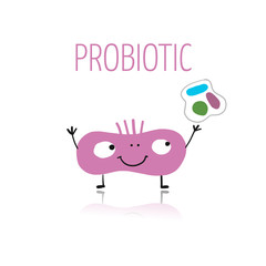 Funny and scary bacteria characters isolated on white. Vector icons of gut and intestinal flora, germs, virus.