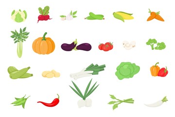 vegetables icons set in cartoon style