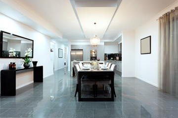 Trendy modern dining room and dinner table