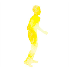 vector, isolated, yellow watercolor silhouette boy
