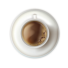 Hot coffee with foam and saucer