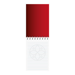 mockup notebook open red color with white sign, corporate identity vector illustration design