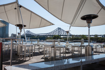 Empty outdoor cafe near waterfront in Brisbane