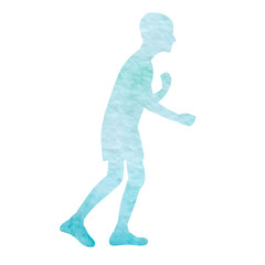  isolated, blue watercolor silhouette boy, child