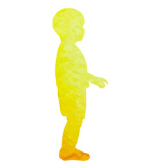 isolated, yellow watercolor silhouette boy, on white background