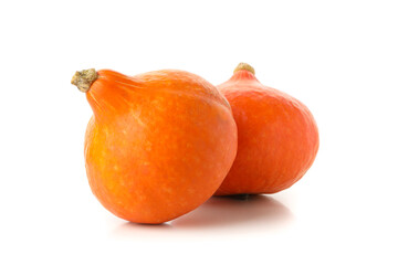 Two orange pumpkins isolated on white background