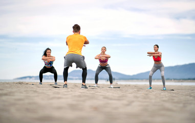 Group of people having pilates class; Healthy lifestyle concept