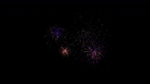 Full color Firework motion random pop up in graphic style with 3d rendering include alpha path.Concept for funny party and full graphic party style.