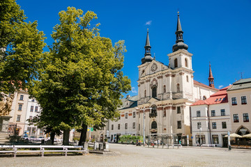 Fototapeta na wymiar Saint Ignatius Church at Masaryk Square, Jihlava, Czech Republic. July 05, 2020