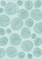 北欧風の線画で描いた葉っぱのパターン　青緑の地色
