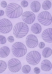 北欧風の線画で描いた葉っぱのパターン　紫の地色
