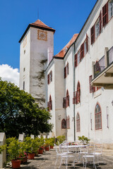 Fototapeta na wymiar Castle Bitov with clock tower, South Moravia Region, Czech Republic