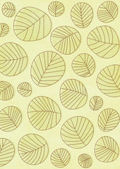 北欧風の線画で描いた葉っぱのパターン　黄色の地色
