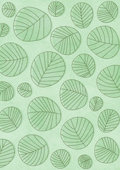 Fototapeta na wymiar 北欧風の線画で描いた葉っぱのパターン　緑の地色 