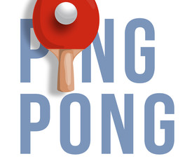 Abstract illustration of ping pong racket isolated on light background.Text ping pong. Vector design table tennis.