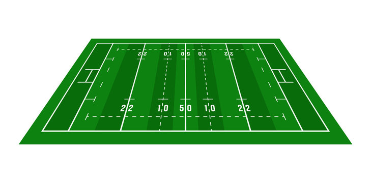 Perspective Green Rugby Field. View From Above. Rugby Field With Line Template. Vector Illustration Stadium.