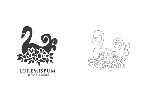 side Flying up duck, goose, swan logo art.duck hunting logo design .duck goose logo icon vector illustration hipster stock for cafe and restaurant mono line outline line