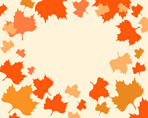 Autumn background with maple leaves drawing in orange tones.