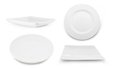 set of white plate on white background