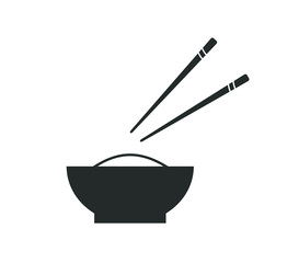 Bowl of rise icon. Bowl icon. Bowl of rise with chopsticks. Asian food icon. 