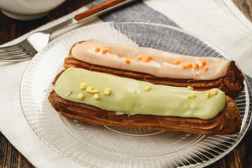 Two french eclair cakes in a plate
