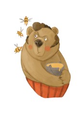 A greedy bear are hiding a honey from bees