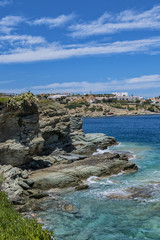 A beautiful view of the coast and Gulf of Mononaftis, near the popular village of Agia Pelagia in Crete, Greece.