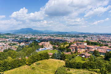 Fototapeta na wymiar The city of Bergamo, the historic center and its architecture, Lombardy, Italy - June 2020.