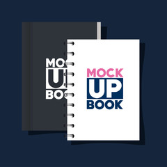 corporate identity branding mockup, mockup with book and notebook of covers black and white colors vector illustration design