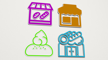 BAKERY SHOP colorful set of icons - 3D illustration