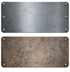 old silver and brass metal plates with clipping path 3d illustration