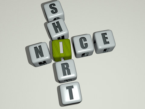 NICE SHIRT crossword by cubic dice letters - 3D illustration for background and beautiful