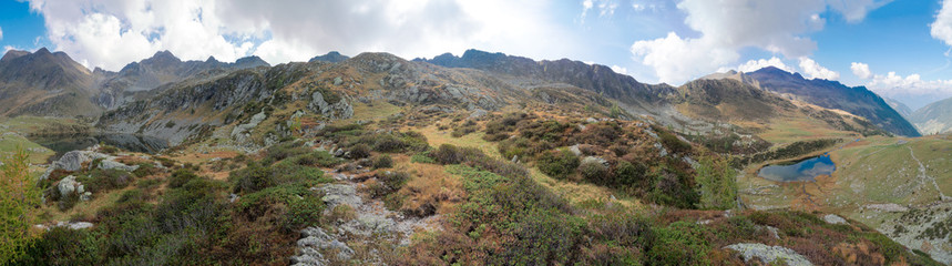 Panoramic view of the Porcile lakes in autumn