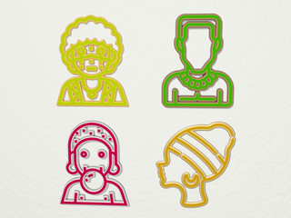 AFRICAN 4 icons set - 3D illustration for american and black