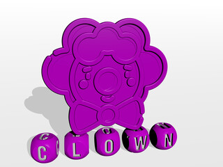 clown cubic letters with 3D icon on the top - 3D illustration for cartoon and circus