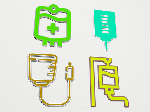 blood transfusion 4 icons set - 3D illustration