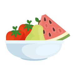 fresh fruits and vegetables in bowl, on white background vector illustration design
