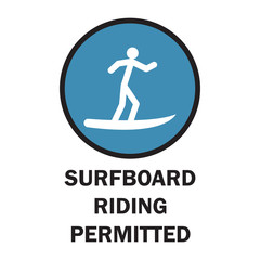 beach safety signs with surfboard riding permitted text. vector illustration