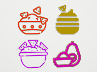 GUACAMOLE 4 icons set - 3D illustration for avocado and food