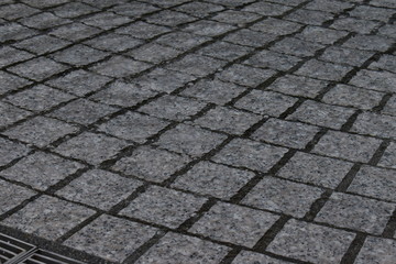 The rainy day on the stone pavement in Sapporo Japan