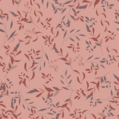 Botanical illustration in hand drawn style on pink, coral background. Seamless pattern of red