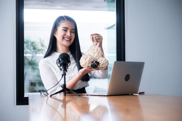 Remote work during epidemic. Woman working from home with the concept of new normal lifestyle
