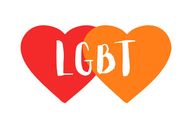 Vector illustration of two hearts together and the text LGBT.Ask me about my pronoun.Perfect for button badge, pin, magnet, sticker.Gender fluidity, gender pronouns, accept my gender, respect pronouns