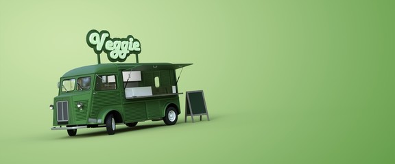 veggie food truck on green background