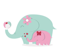 Cute elephants with ball illustration