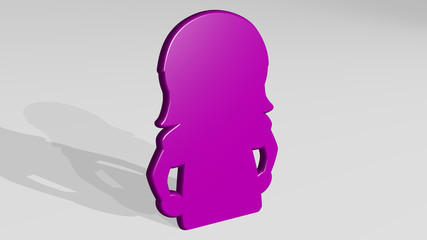 SMALL GIRL 3D icon casting shadow - 3D illustration for background and beautiful
