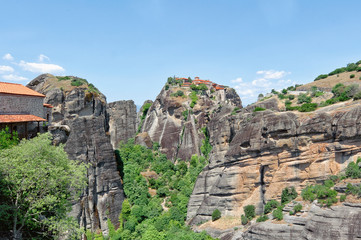 The view to The Holy Monastery of Great Meteoron, the largest of the monasteries located at Meteora, Greece