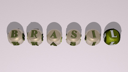 BRASIL text of cubic individual letters - 3D illustration for brazil and brazilian